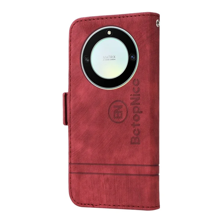 BETOPNICE 001 For Honor X9a 5G / X40 5G / Magic5 Lite 5G Shockproof Case Stitching Imprinted PU Leather Wallet Phone Cover - Red