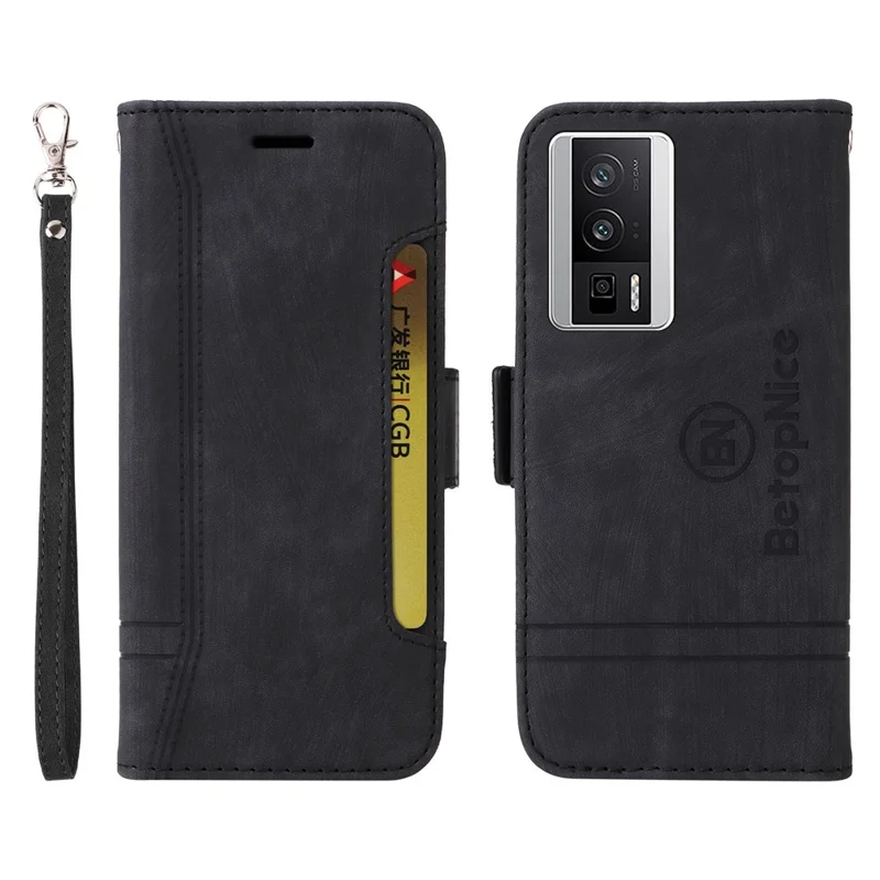 BETOPNICE 001 Für Xiaomi Redmi K60 5G / K60 Pro 5G / Poco F5 Pro 5G PU-Leder-Handyhülle Stoßfeste Hülle - Schwarz