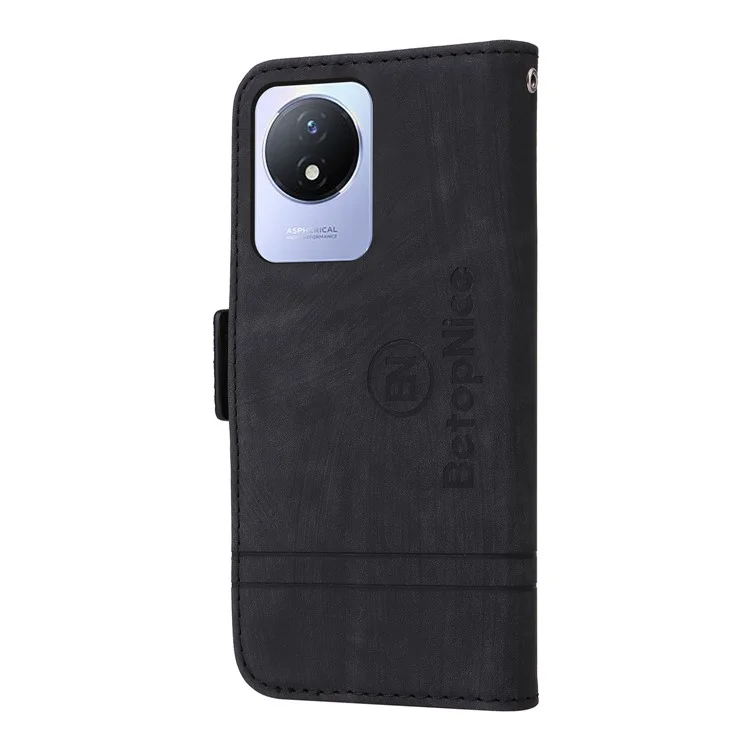 BETOPNICE 001 For vivo Y02 4G / Y11 (2023) / Y02A 4G Protective Cover Stitching Imprinted PU Leather Wallet Phone Case - Black