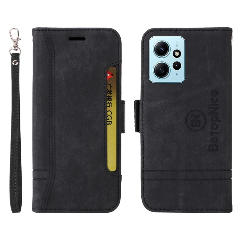 BETOPNICE 001 Shockproof Case for Xiaomi Redmi Note 12 4G Anti-Drop PU Leather Phone Cover - Black