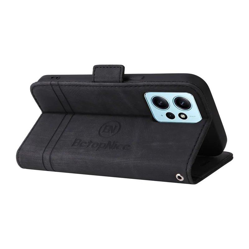 BETOPNICE 001 Shockproof Case for Xiaomi Redmi Note 12 4G Anti-Drop PU Leather Phone Cover - Black