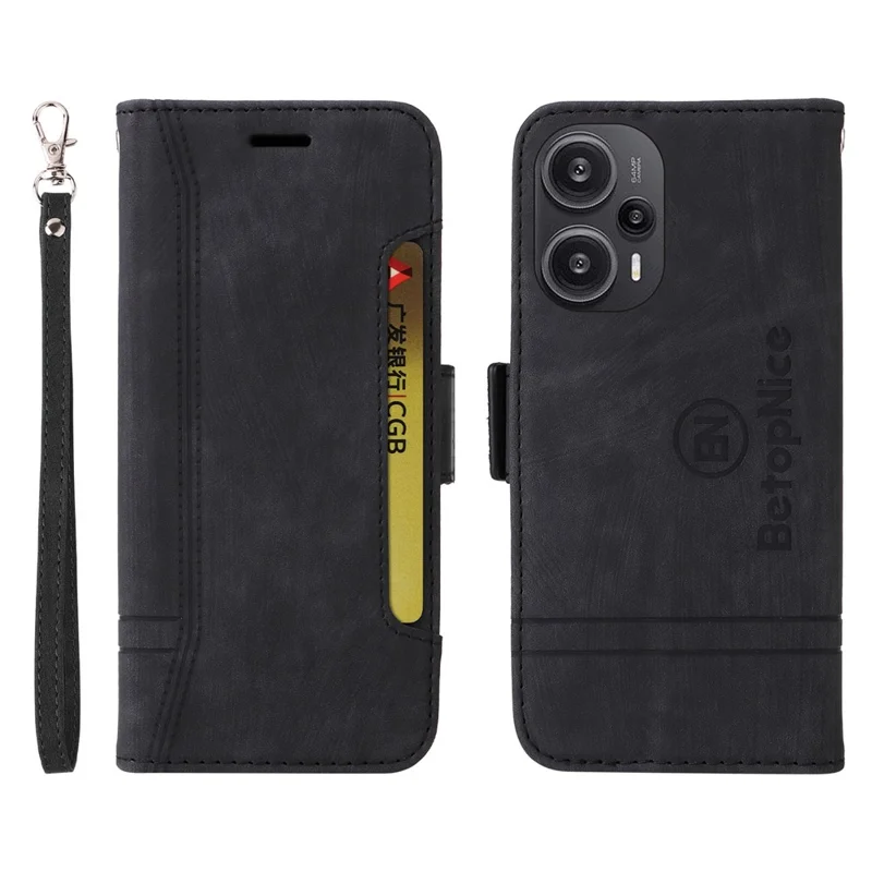 BETOPNICE 001 For Xiaomi Redmi Note 12 Turbo / Poco F5 5G PU Leather Wallet Cover Anti-Scratch Protective Phone Case - Black