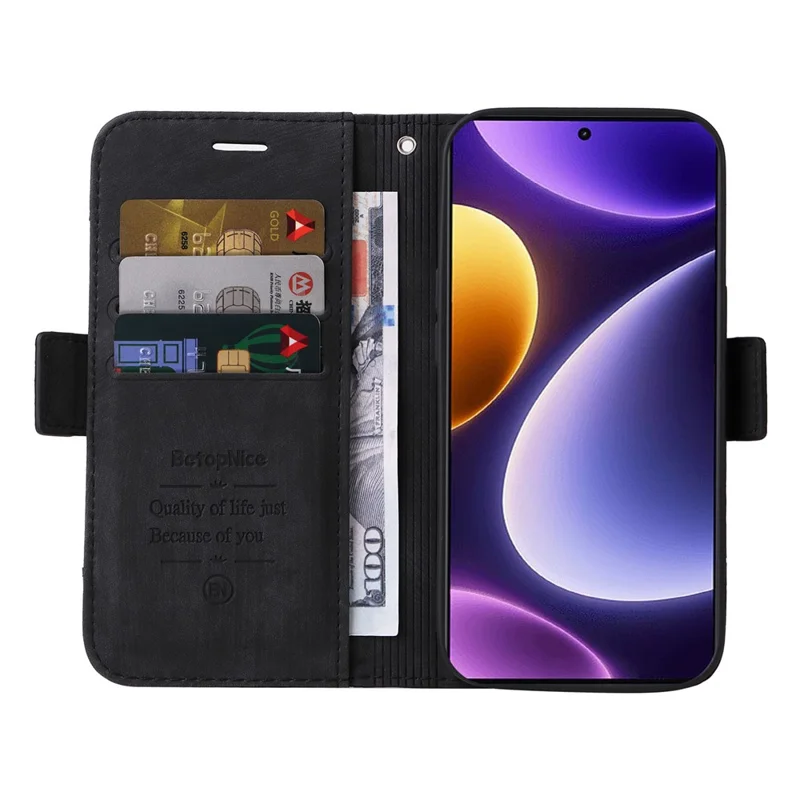 BETOPNICE 001 For Xiaomi Redmi Note 12 Turbo / Poco F5 5G PU Leather Wallet Cover Anti-Scratch Protective Phone Case - Black
