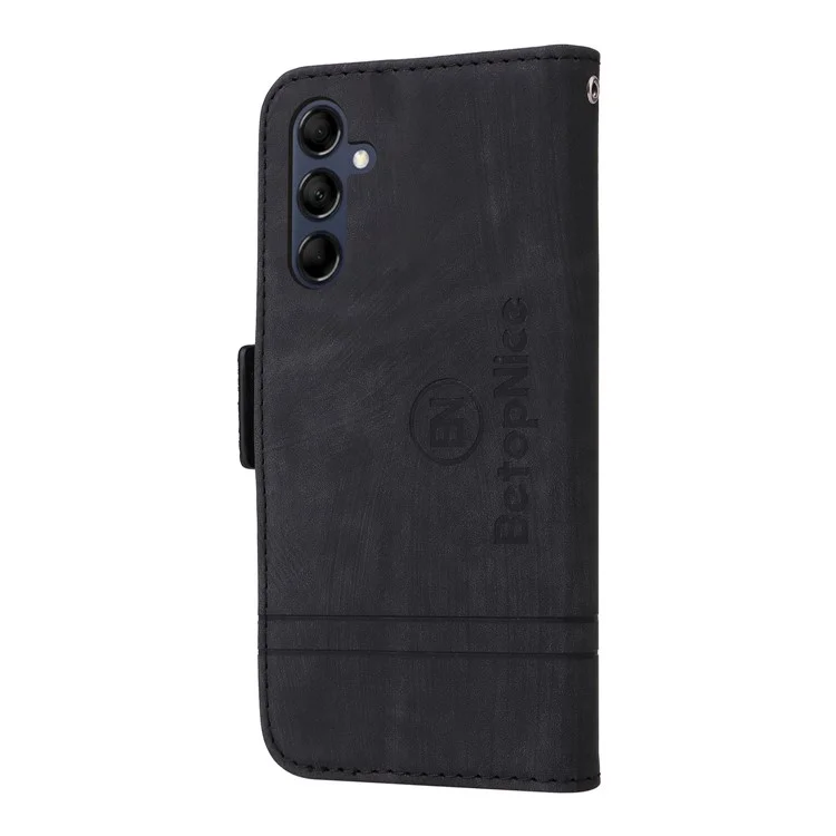 BETOPNICE 001 For Samsung Galaxy M14 / F14 5G Imprinted Line Wallet Stand Cover PU Leather Phone Case - Black