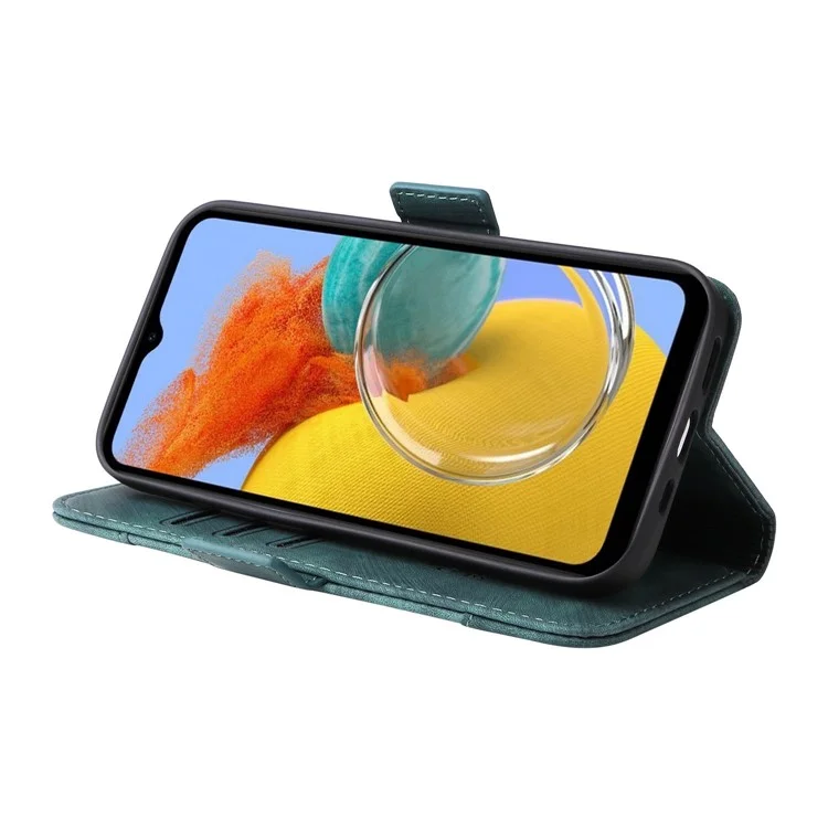 BETOPNICE 001 For Samsung Galaxy M14 / F14 5G Imprinted Line Wallet Stand Cover PU Leather Phone Case - Green
