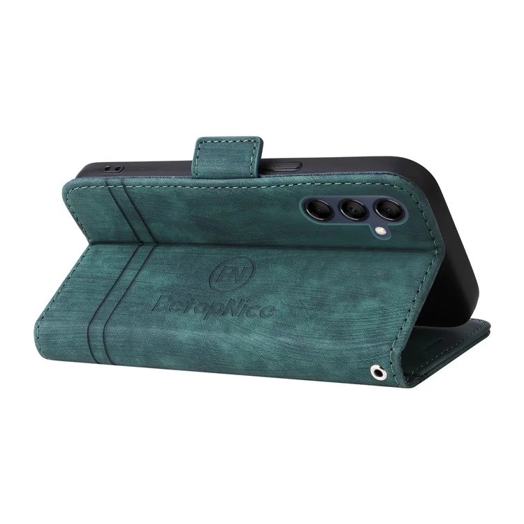 BETOPNICE 001 For Samsung Galaxy M14 / F14 5G Imprinted Line Wallet Stand Cover PU Leather Phone Case - Green