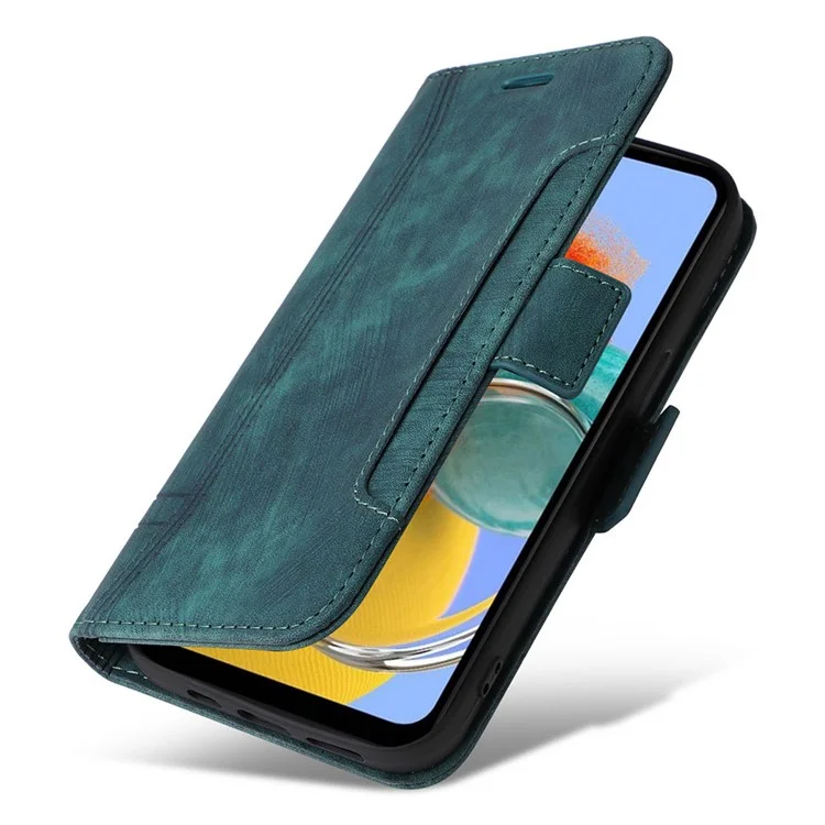 BETOPNICE 001 For Samsung Galaxy M14 / F14 5G Imprinted Line Wallet Stand Cover PU Leather Phone Case - Green