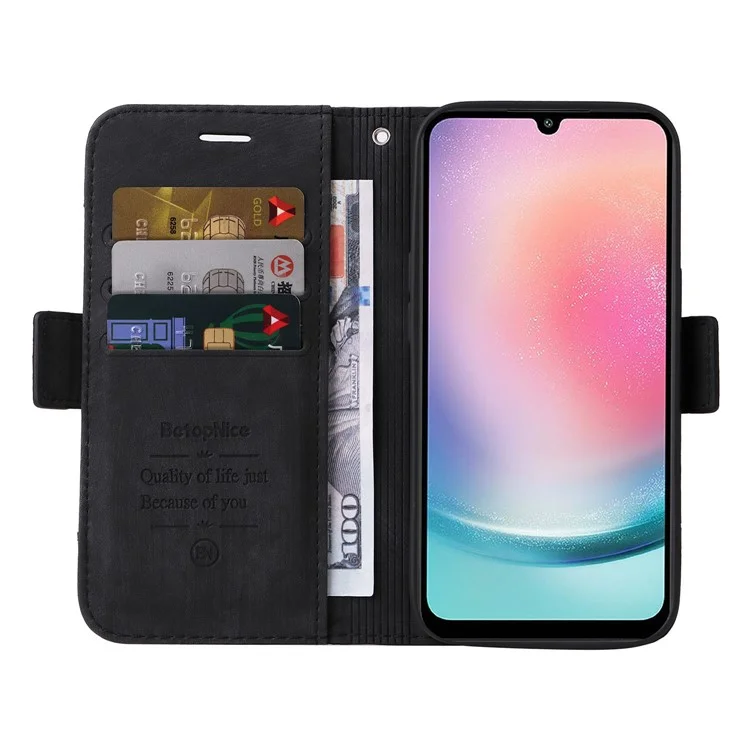 BETOPNICE 001 для Samsung Galaxy A24 4G (162,1 x 77,6 x 8,3 мм) Чехол-кошелек с подставкой Imprinted Line PU Leather Cover - Черный