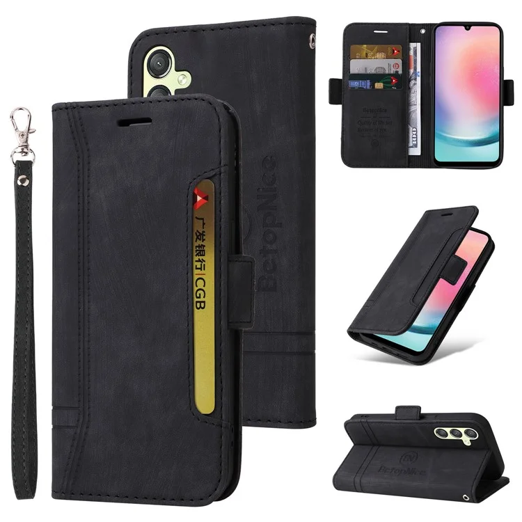 BETOPNICE 001 для Samsung Galaxy A24 4G (162,1 x 77,6 x 8,3 мм) Чехол-кошелек с подставкой Imprinted Line PU Leather Cover - Черный
