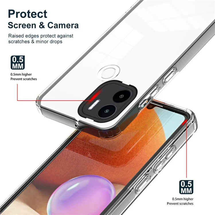 Für Xiaomi Redmi A1+ 4G / Redmi A2+ 4G / Poco C50 4G TPU + PC Clear Phone Case Anti-drop Cover - Schwarz