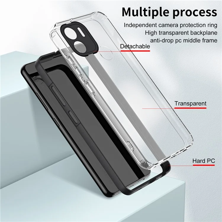 Für Xiaomi Redmi A1+ 4G / Redmi A2+ 4G / Poco C50 4G TPU + PC Clear Phone Case Anti-drop Cover - Schwarz