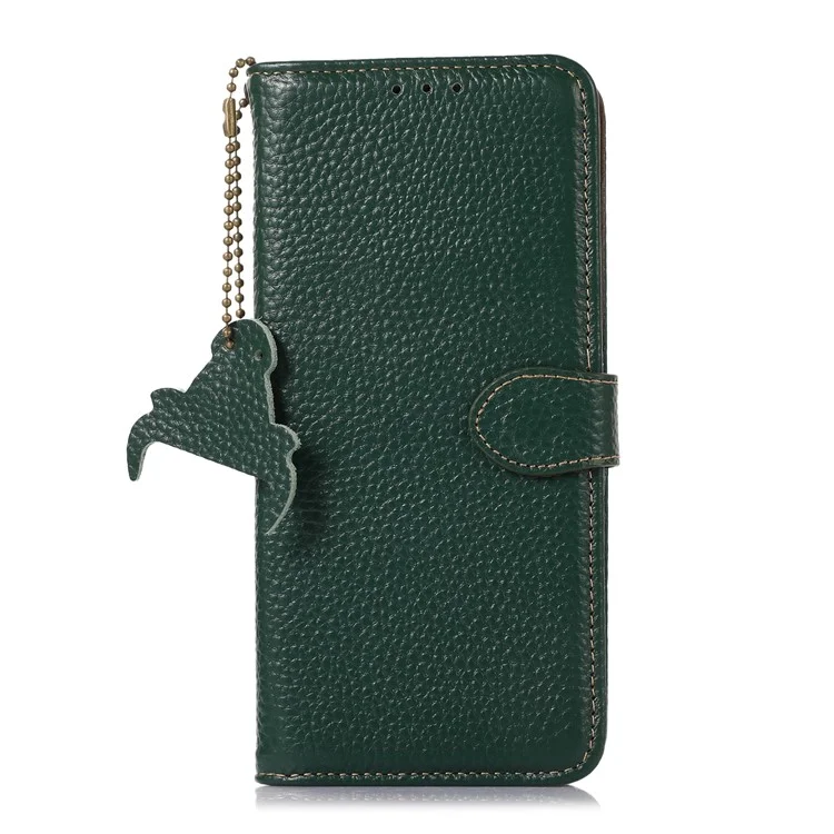 Per Nokia XR21 RFID Blocking Wallet Phone Case Genuine Cow Leather Litchi Texture Stand Cover - Verde