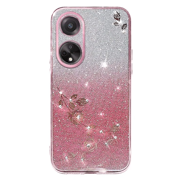 Capa de Telefone com Glitter KADEM para Oppo A98 5G com Flor de Strass, Capa de Silicone Degradê - Rose Gold