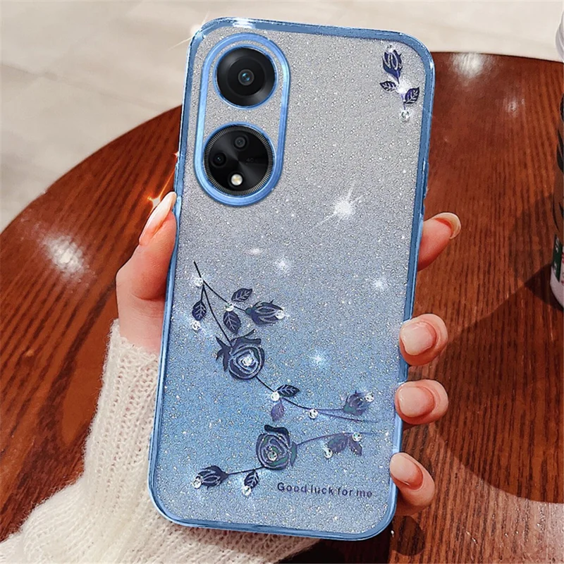 KADEM Glitter Phone Cover for Oppo A98 5G Rhinestone Flower TPU Gradient Back Case - Blue