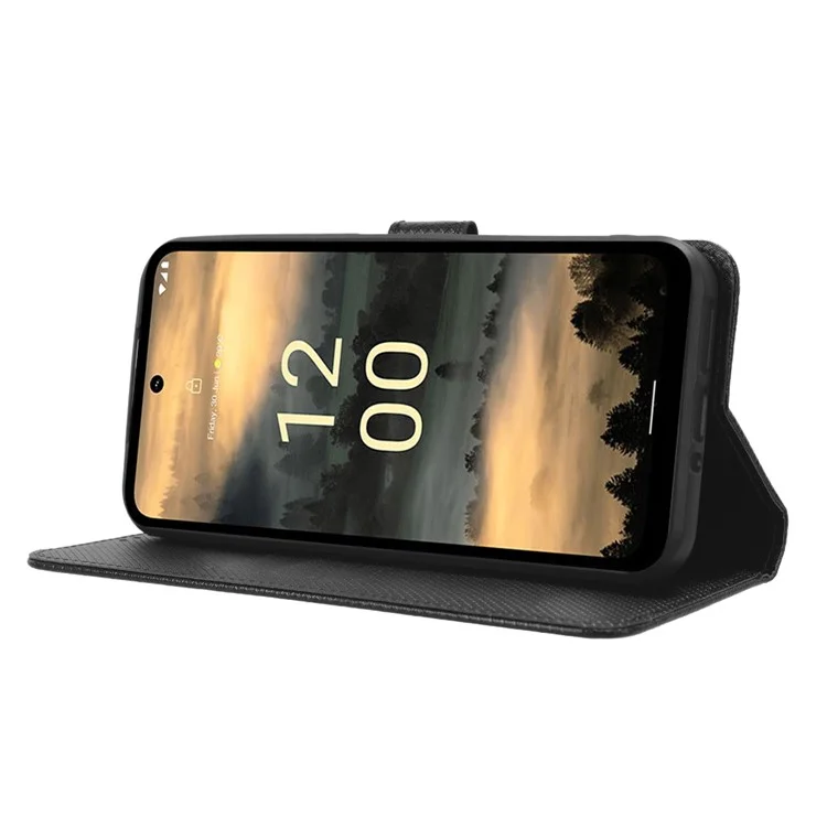For Nokia XR21 Shockproof Wallet Phone Case PU Leather Diamond Texture Cover with Stand - Black