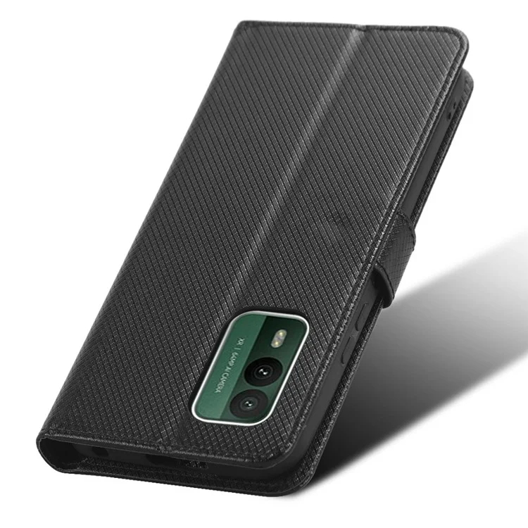 For Nokia XR21 Shockproof Wallet Phone Case PU Leather Diamond Texture Cover with Stand - Black