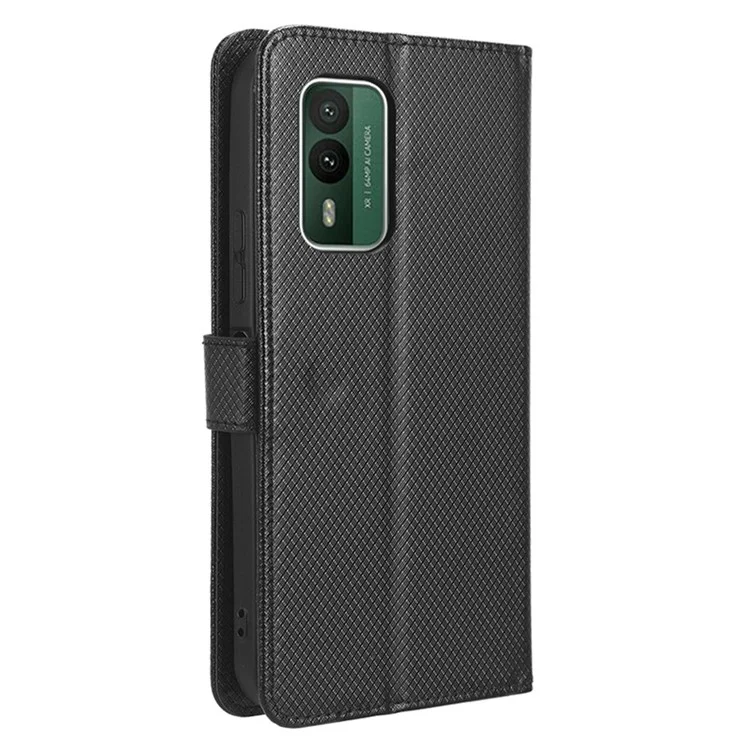 For Nokia XR21 Shockproof Wallet Phone Case PU Leather Diamond Texture Cover with Stand - Black