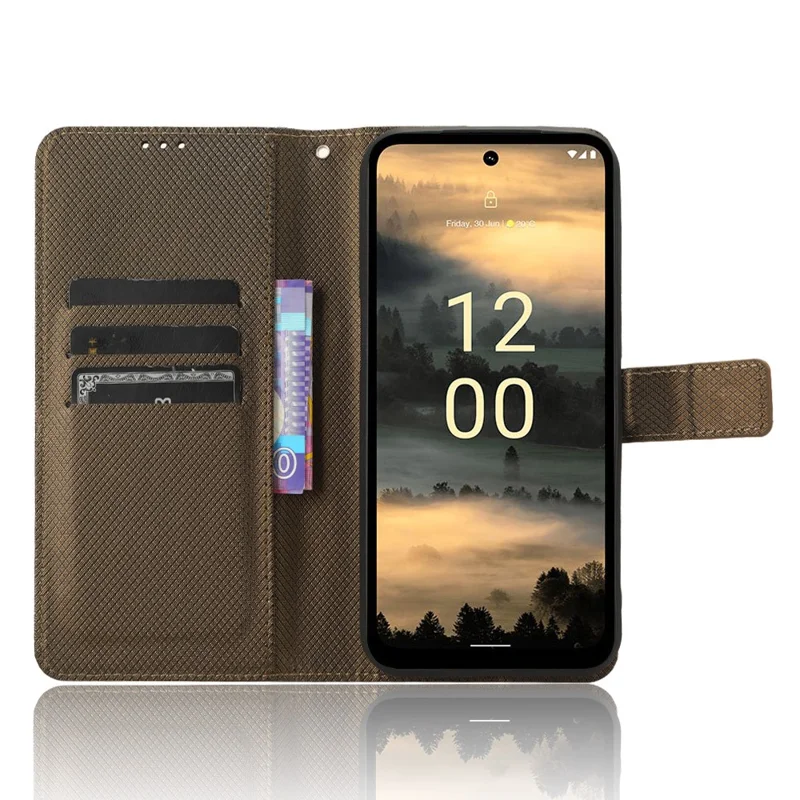 Voor Nokia XR21 Stootvaste Portemonnee Hoesje PU Leren Diamantstructuur Cover met Stand - Bruin