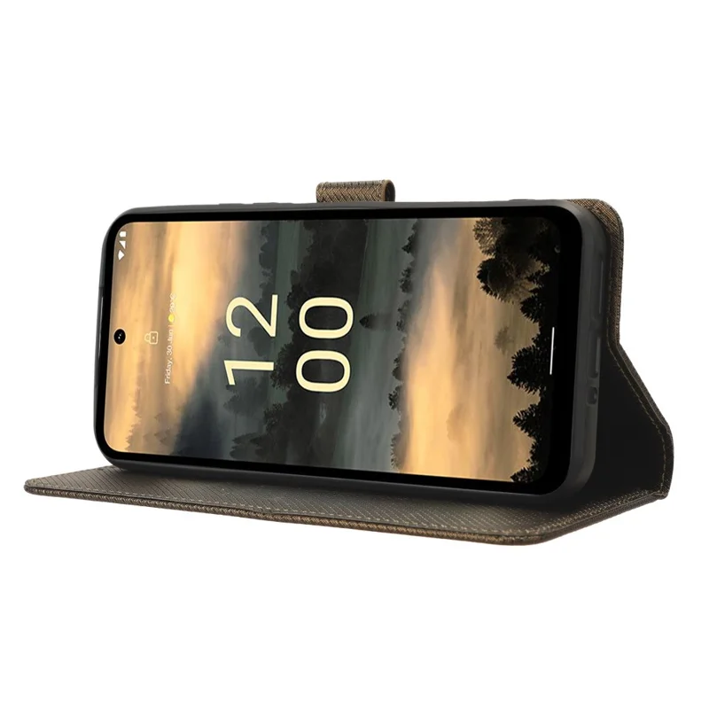 Voor Nokia XR21 Stootvaste Portemonnee Hoesje PU Leren Diamantstructuur Cover met Stand - Bruin