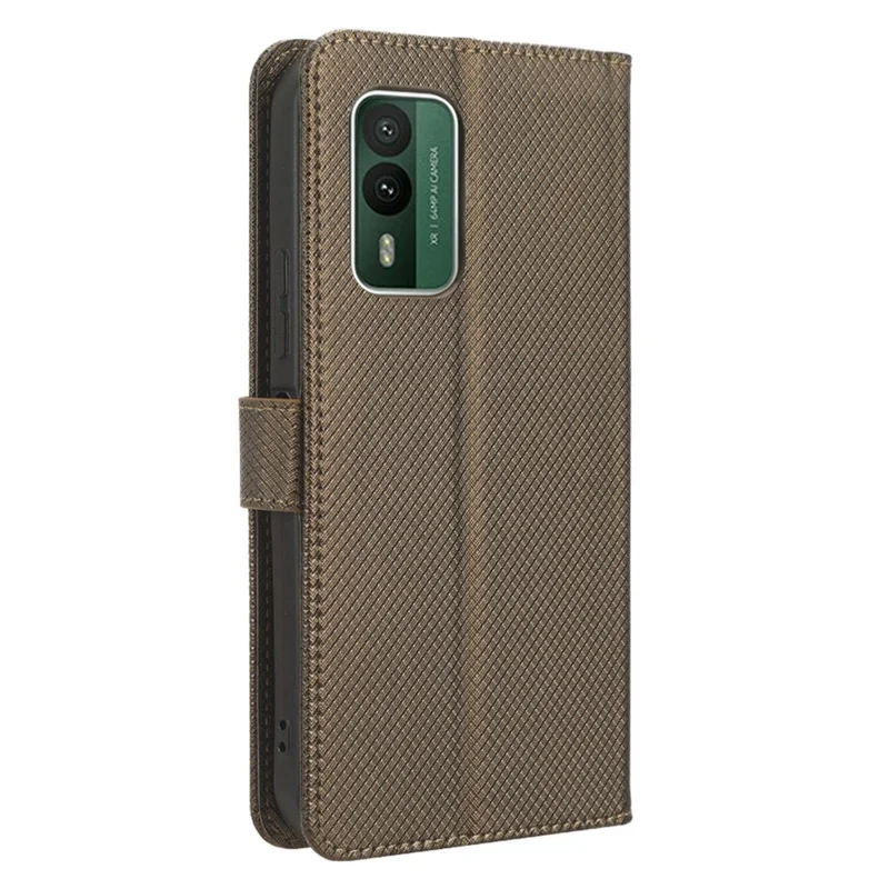 Voor Nokia XR21 Stootvaste Portemonnee Hoesje PU Leren Diamantstructuur Cover met Stand - Bruin