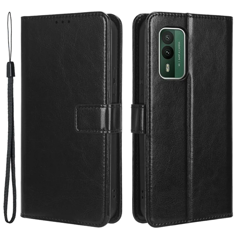 Voor Nokia XR21 Crazy Horse-structuur Stand Wallet Case PU-leer Antivalt-telefoonhoes - Zwart