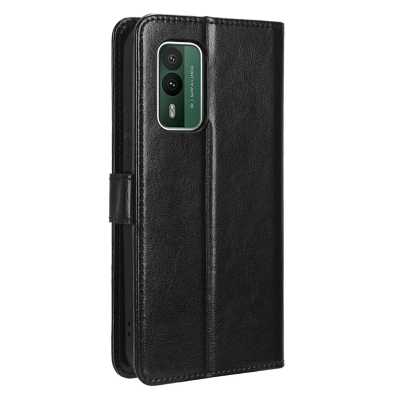 Voor Nokia XR21 Crazy Horse-structuur Stand Wallet Case PU-leer Antivalt-telefoonhoes - Zwart