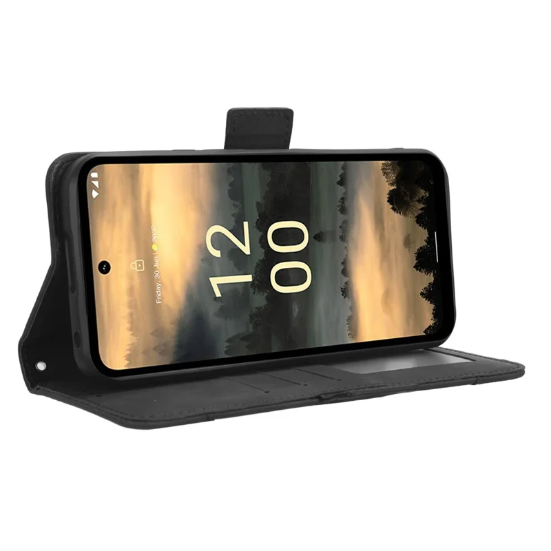 Voor Nokia XR21 Hoes met Meerdere Kaartvakken PU Leren Antivalt Hoes met Stand en Portemonnee - Zwart