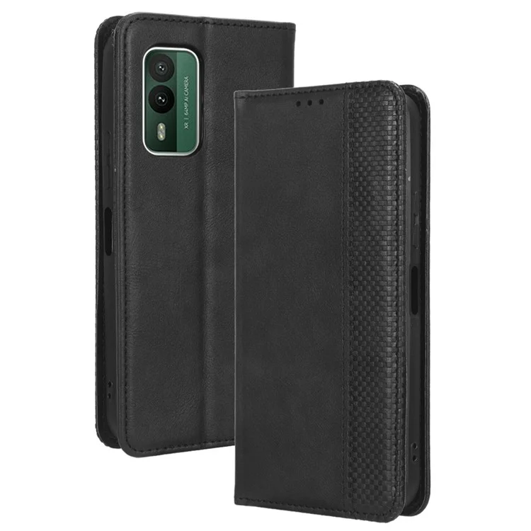 Para Nokia XR21 PU Leather Shockproof Shell Retro Stand Wallet Phone Case - Negro
