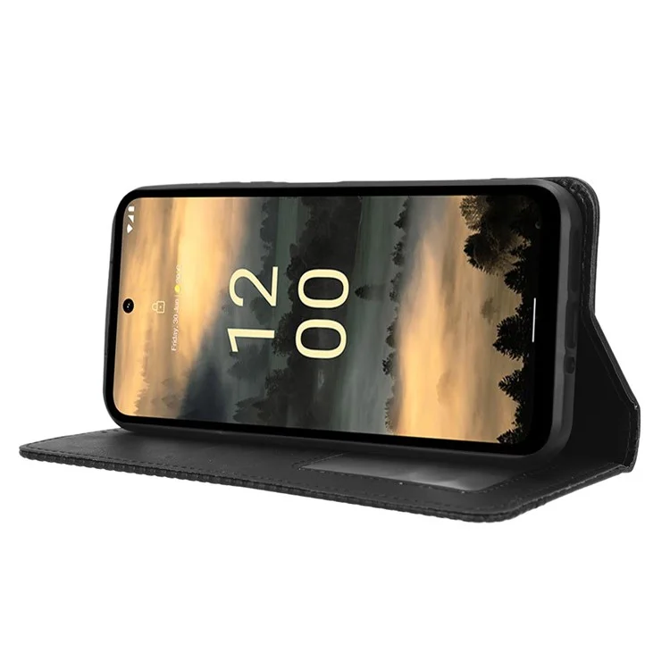 Para Nokia XR21 PU Leather Shockproof Shell Retro Stand Wallet Phone Case - Negro