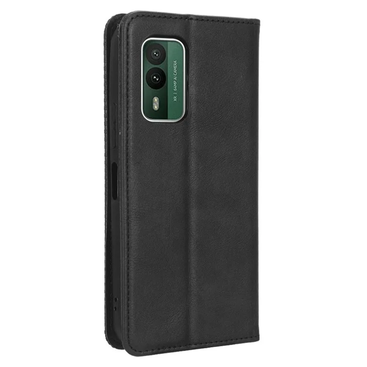 Para Nokia XR21 PU Leather Shockproof Shell Retro Stand Wallet Phone Case - Negro