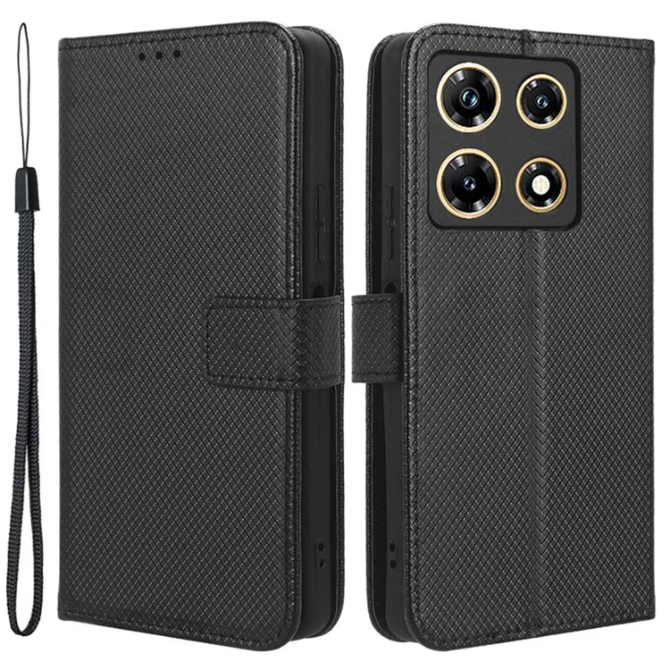 Per Infinix Note 30 Pro 4G X678B Diamond Texture PU Leather Stand Case Anti-Drop Wallet Cover - Nero