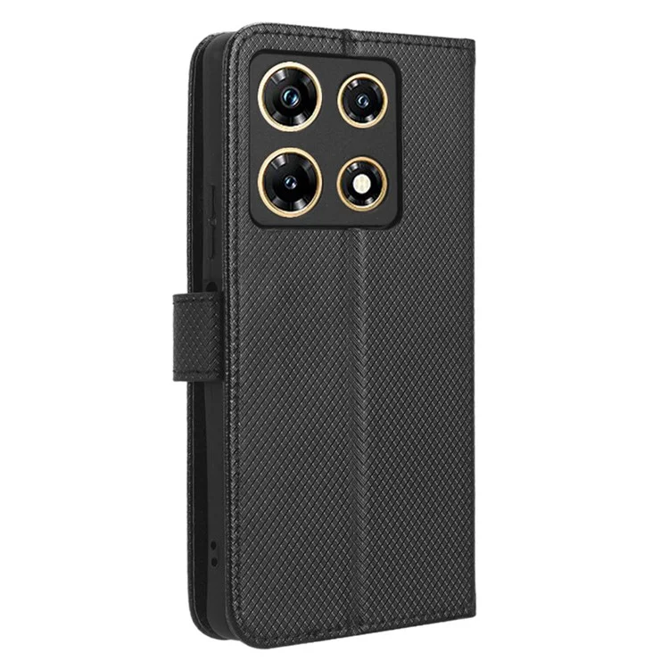 Per Infinix Note 30 Pro 4G X678B Diamond Texture PU Leather Stand Case Anti-Drop Wallet Cover - Nero