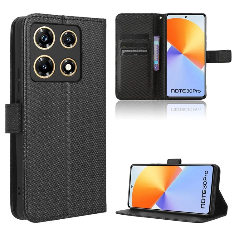 Per Infinix Note 30 Pro 4G X678B Diamond Texture PU Leather Stand Case Anti-Drop Wallet Cover - Nero