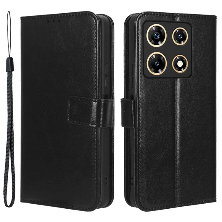 Для Infinix Note 30 Pro 4G X678B Crazy Horse Texture Leather Case Anti-Drop Phone Cover with Wallet Stand - Черный