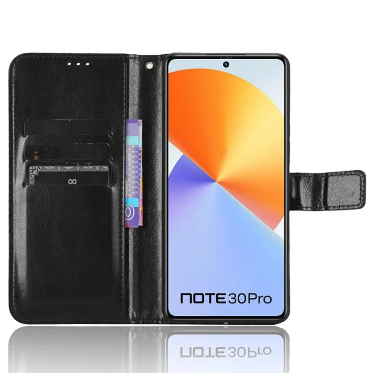 Для Infinix Note 30 Pro 4G X678B Crazy Horse Texture Leather Case Anti-Drop Phone Cover with Wallet Stand - Черный