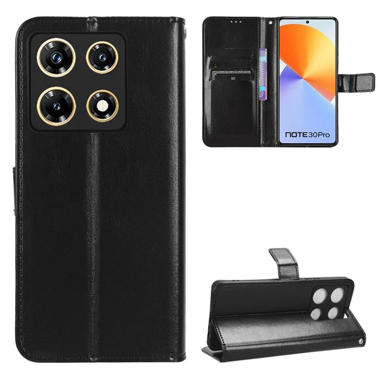 Для Infinix Note 30 Pro 4G X678B Crazy Horse Texture Leather Case Anti-Drop Phone Cover with Wallet Stand - Черный