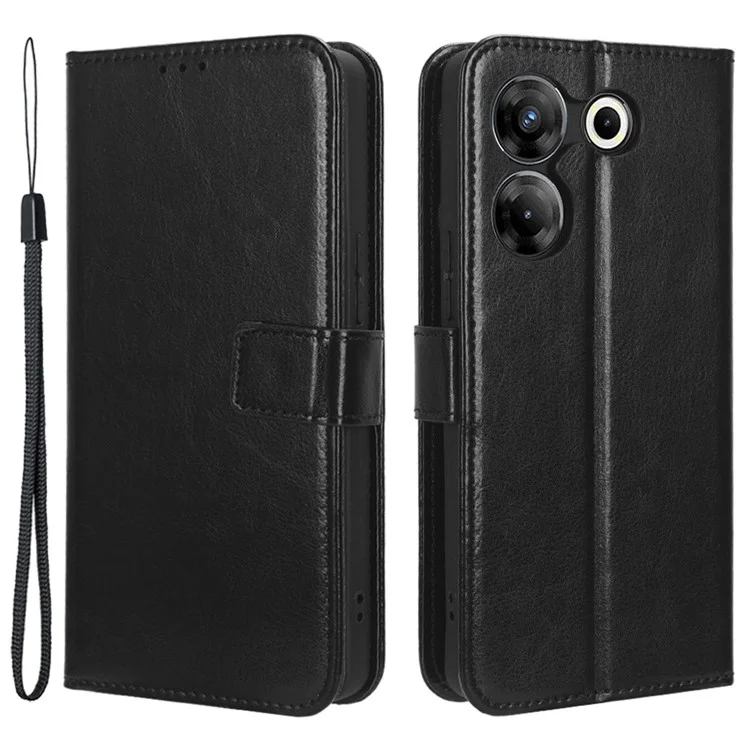 For TECNO Camon 20 Pro 5G CK8n Shockproof Leather Wallet Case Crazy Horse Texture Phone Cover with Stand - Black