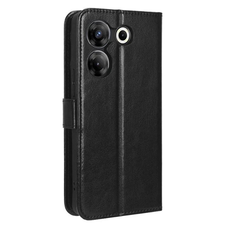 For TECNO Camon 20 Pro 5G CK8n Shockproof Leather Wallet Case Crazy Horse Texture Phone Cover with Stand - Black