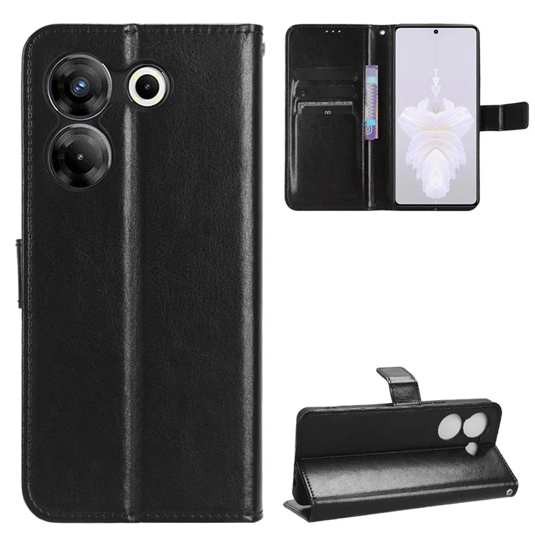 For TECNO Camon 20 Pro 5G CK8n Shockproof Leather Wallet Case Crazy Horse Texture Phone Cover with Stand - Black
