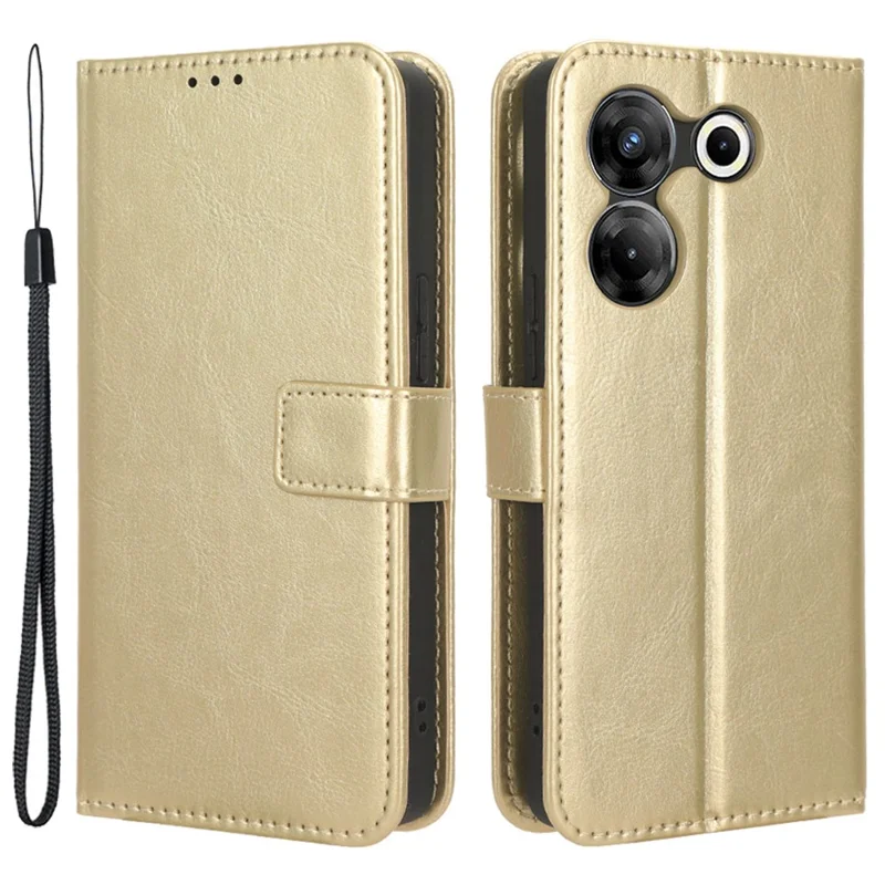 For TECNO Camon 20 Pro 5G CK8n Shockproof Leather Wallet Case Crazy Horse Texture Phone Cover with Stand - Gold