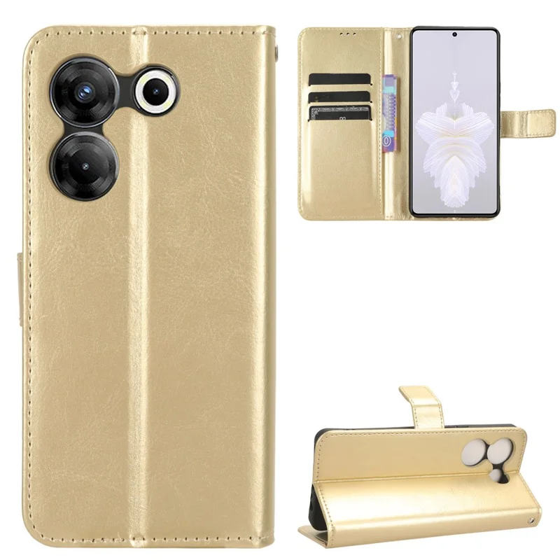 For TECNO Camon 20 Pro 5G CK8n Shockproof Leather Wallet Case Crazy Horse Texture Phone Cover with Stand - Gold