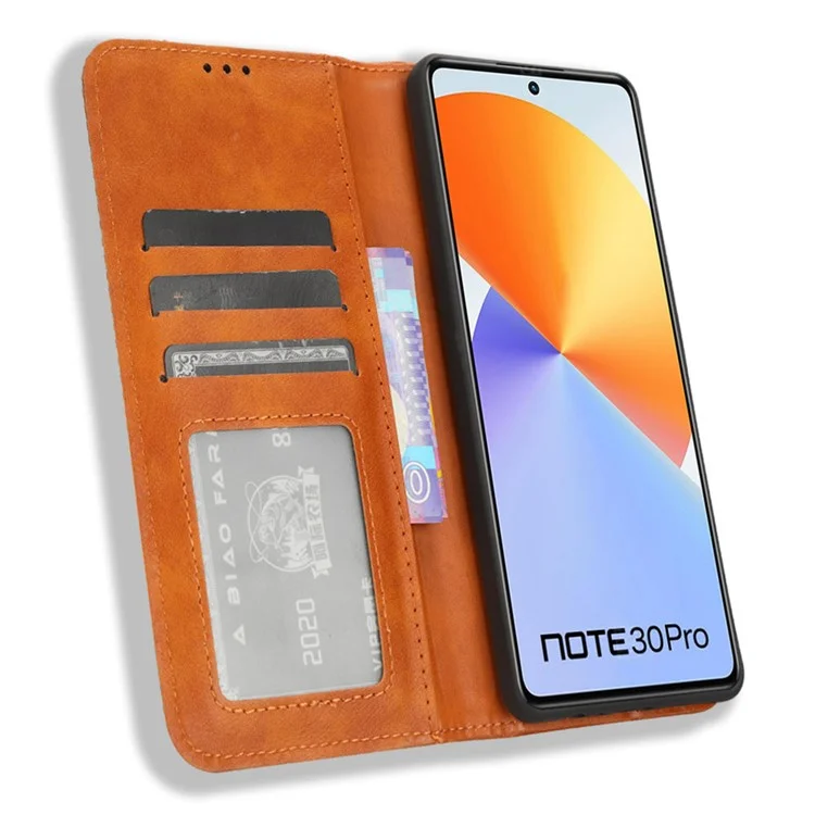 For Infinix Note 30 Pro 4G X678B Magnetic PU Leather Case Flip Stand Wallet Phone Cover - Brown