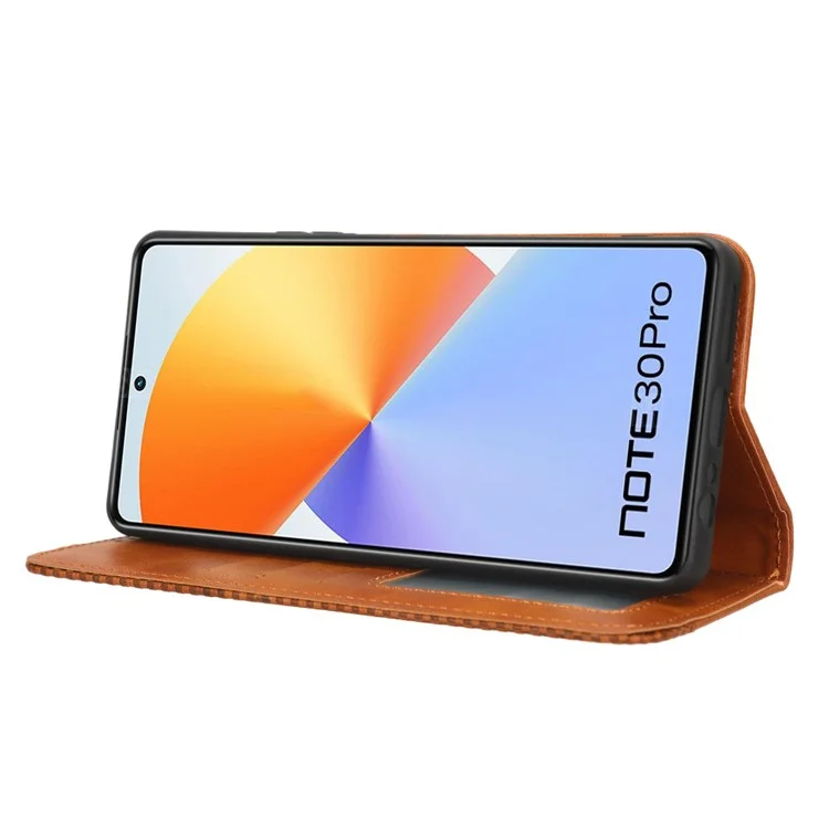 For Infinix Note 30 Pro 4G X678B Magnetic PU Leather Case Flip Stand Wallet Phone Cover - Brown