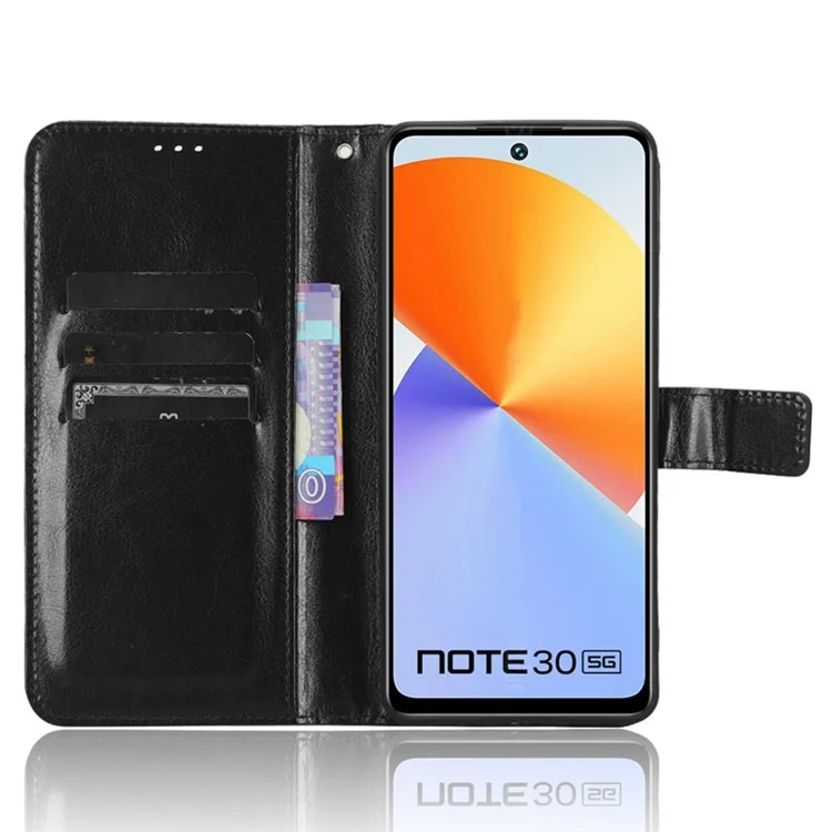 Per Infinix Note 30 5G X6711 Crazy Horse Texture Phone Case PU Leather Flip Stand Wallet Cover - Nero