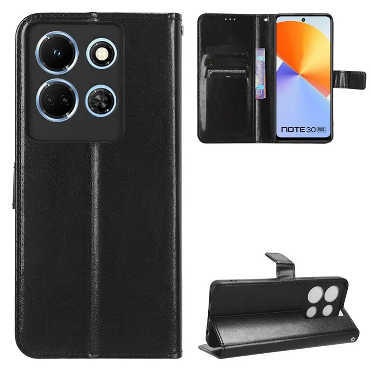 Per Infinix Note 30 5G X6711 Crazy Horse Texture Phone Case PU Leather Flip Stand Wallet Cover - Nero