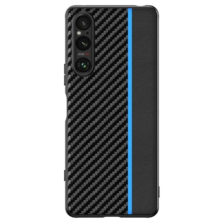Pour Sony Xperia 1 V Texture en fibre de carbone Étui de téléphone Couverture de protection ultra-mince - Noir / Bleu