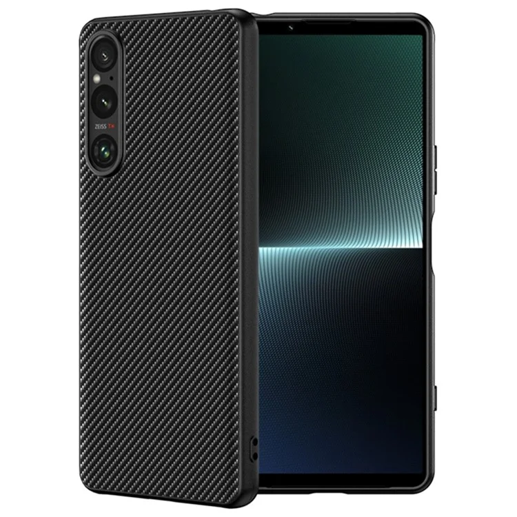 Pour Sony Xperia 1 V Texture en fibre de carbone Étui de téléphone Couverture de protection ultra-mince - Noir / Bleu