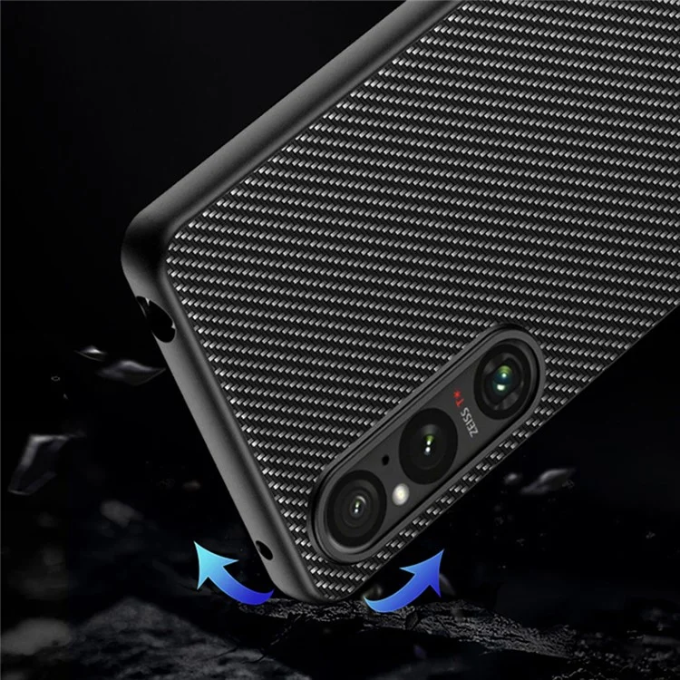 Pour Sony Xperia 1 V Texture en fibre de carbone Étui de téléphone Couverture de protection ultra-mince - Noir / Bleu