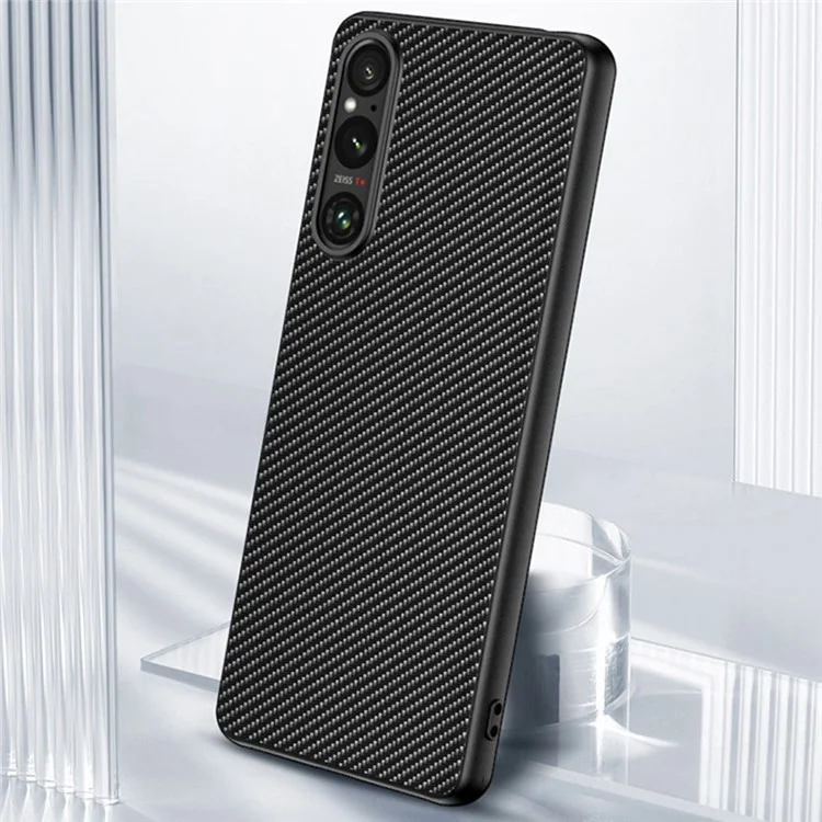 Pour Sony Xperia 1 V Texture en fibre de carbone Étui de téléphone Couverture de protection ultra-mince - Noir / Bleu