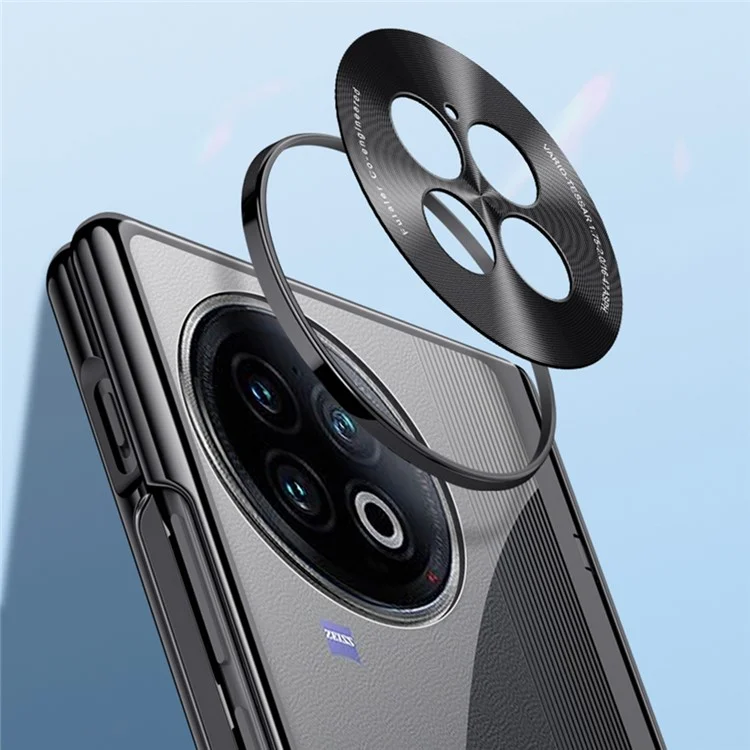 Pour vivo X Fold2 Hinge Protection PC Phone Case Support Electroplaque Housse transparente avec film en verre trempé - Noir